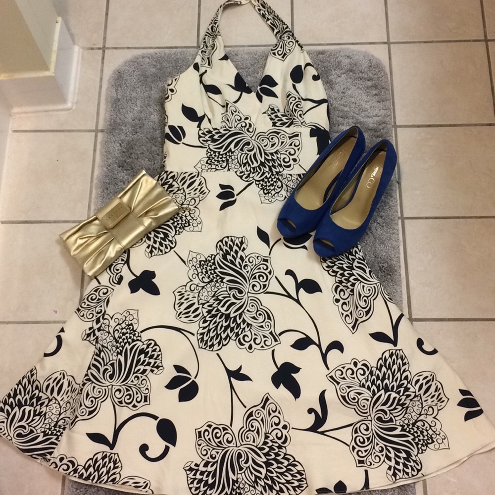 ANN TAYLOR White Floral Halter Dress